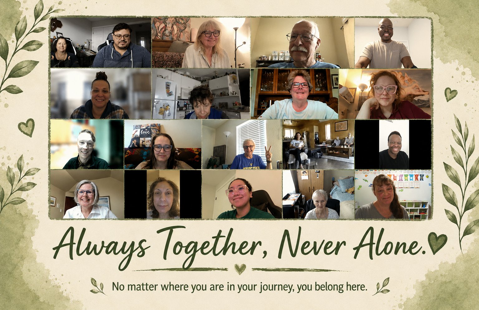 Survivors and loved ones together on a CBSC peer support video call